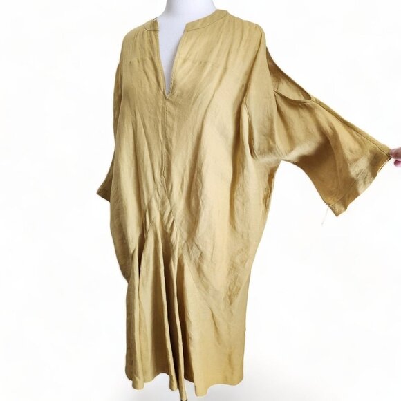 CALLAS MILANO SLEEVE POCKET MIDI DRESSES Linen Kaftan Mustard Yellow OS Kaftan - Picture 5 of 14